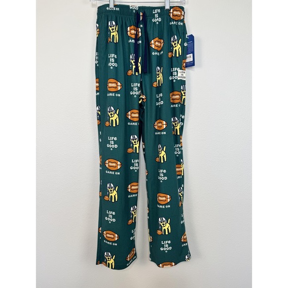 Life Is Good Other - Life Is Good Pajama Pants Mens Small Green Game On Dog Football Lounge Sleepwear